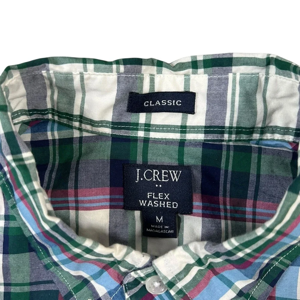 J.Crew Flex‎ Washed Size M Green Plaid Classic Fit Long Sleeve Button Down Shirt